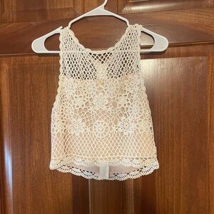 Alice and Olivia Cream Cropped Crochet Lace Top S